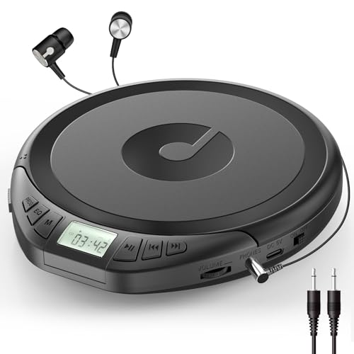 Gueray Leitor de CD portátil com auriculares ecrã LCD proteção anti-saltos HiFi clássico função de memória Prog leitor CD pessoal para carro casa