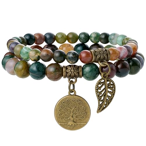 Farfume Pulseiras de chakra para mulher - pulseira de cristais de pedras curativas para mulher pedras preciosas naturais ioga Reiki bracelete - um conjunto de pulseiras duplas