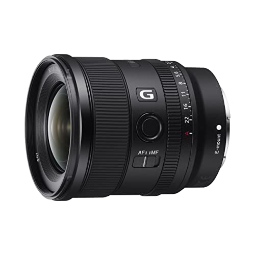 Sony SEL20F18G Alvo grande angular (G Lens, 20 mm F1,8, Full Frame, para vídeo e paisagem, armação E, dois elementos AA, Advanced Aspherical e 3 elementos Ed, extra baixa dispersão), preto