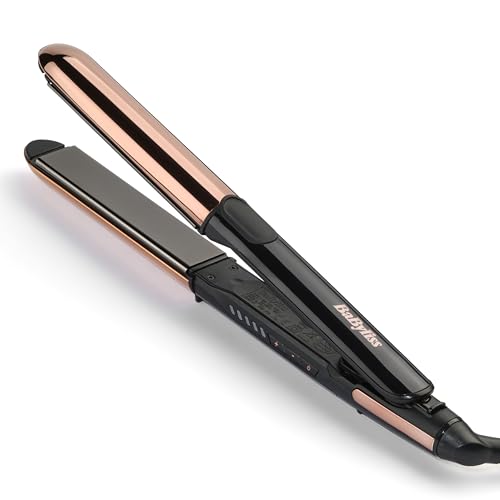 BaByliss Ferro Straight And Curl Brilliance, liso e ondulado, placas de titânio, tecnologia iónica, aquecimento rápido em 15 s, design curvo, penteado fácil, 5 temperaturas até 235 °C, ST482E
