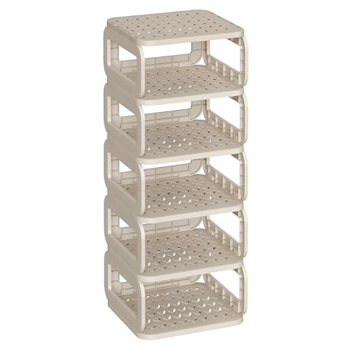 SONGMICS Sapateira, prateleira para sapatos, 5 compartimentos, economia de espaço, armazenamento aberto para sapatos, entrada, corredor, casa de banho, bege cappuccino LPC037K01