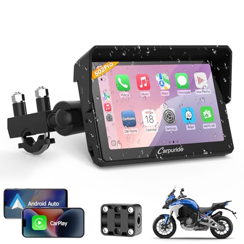 Carpuride W502PRO Motocicleta CarPlay Android Auto Bluetooth Dual Nav GPS impermeável de 5 polegadas para motocicleta, uso partilhado música, intercomunicador, equalizador, sensor de luz, bússola,