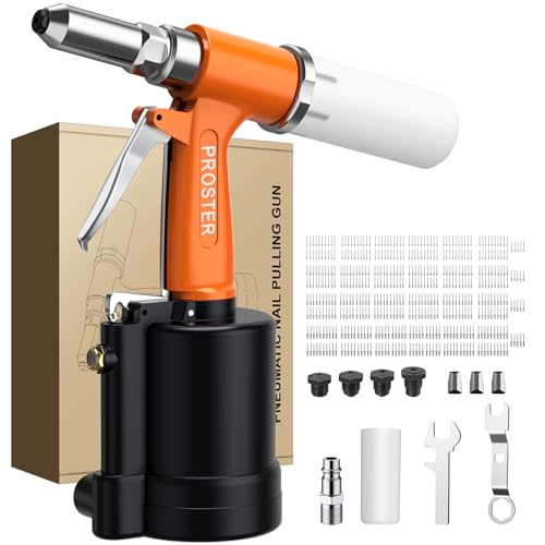 Proster Rebitador pneumático com 500 peças rebites pistola rebitadora de ar hidráulica com 4 boquilhas 2,4 mm/3,2 mm/4,0 mm/4,8 mm para rebites de ferro alumínio aço