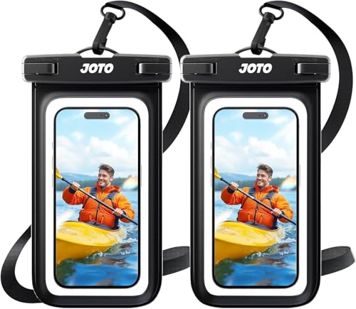 JOTO Capa impermeável telemóvel [2 unidades], capa aquática móvel IPX8 com cordão ajustável para iPhone 16/15/14/13/12 Pro MAX, Galaxy S20+/S10e, Huawei, telemóveis até 7" - preto