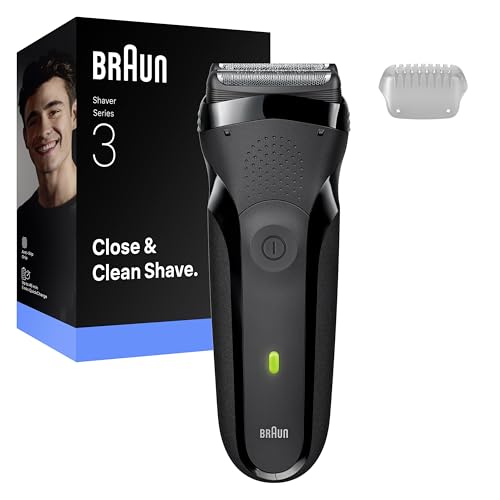 Braun Máquina de barbear elétrica homem série 3, máquina de barbear a seco e molhado, 2 lâmpadas, 30 min de automonomia, carregamento rápido, 300 S, cinzento