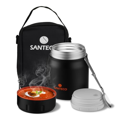 SANTECO Garrafa térmica de aço inoxidável com isolamento - design de boca larga - isolado por 12 horas - pode ser usado para acampar, caminhar e escritório - sem BPA