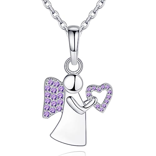 Jrêveinfini Colar anjo da guarda mulher menina prata de lei 925, pingente colar da sorte, presente original aniversário mulher menina com caixa de presente