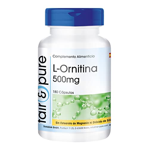 Fair & Pure® - L-Ornitina 500 mg Aminoácido vegano, altamente doseado, alta pureza - 180 cápsulas