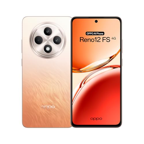 OPPO Reno12FS 4G Smartphone livre com IA, 16 GB (8 GB + 8 GB) 512 GB, ecrã 2,5D AMOLED 6,7", câmara 50 8 + 32 MP, Android, IP64, bateria 5000 mAh, carregamento rápido 45 W - Âmbar laranja