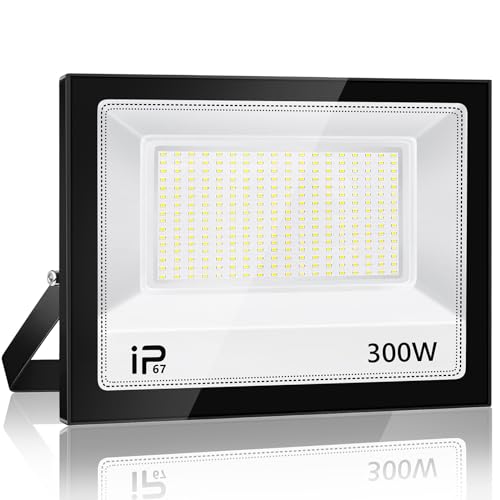 Foco LED para exterior, 300 W, iluminação de exterior de segurança, 7000 K, branco frio, projetor LED exterior, IP67 impermeável 3000 LM, super brilhante holofote LED, para pátio, garagem, entrada,