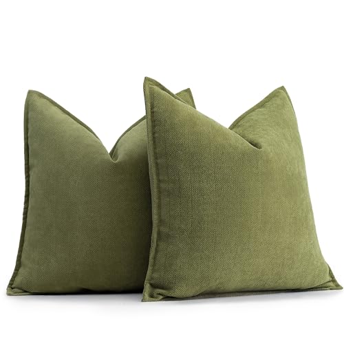 ZWJD Almofada 50 x 50 verde azeitona, conjunto de 2 fronhas almofadas de chenille almofadas sofá decorativas com design elegante, almofadas decorativas macias e luxuosas para decoração de sofá, cama e