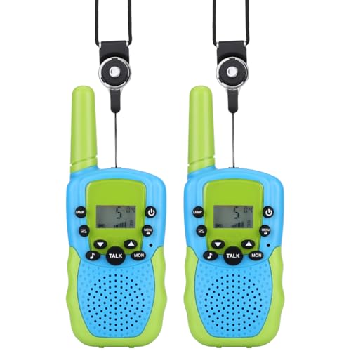 NK Walkie Talkies para crianças de 4 5 6 7 8 9 anos (pilhas incluídas) - longa distância 3 km, ecrã LED, 22 canais, brinquedo infantil com lanterna, presente de Natal aniversário, cor azul/verde