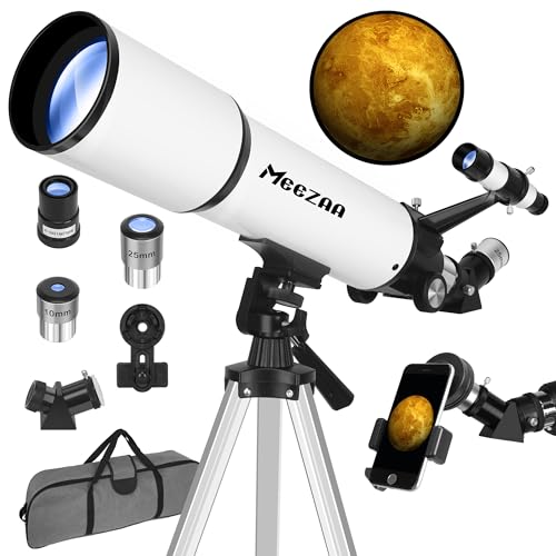 MEEZAA Telescópio, telescópio astronómico adultos profissional, 80 mm de abertura, 600 mm, portátil, telescópios refletores, para crianças e iniciantes, com tripé, adaptador de telefone e saco