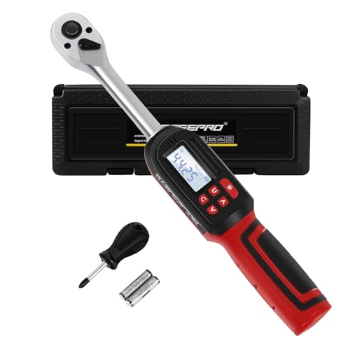 ATsafepro Chave dinamométrica digital de 3/8 polegadas, chave dinamométrica eletrónica de 3-60 Nm ± 2% de precisão de torque de direção dupla, memória predefinida, campainha e