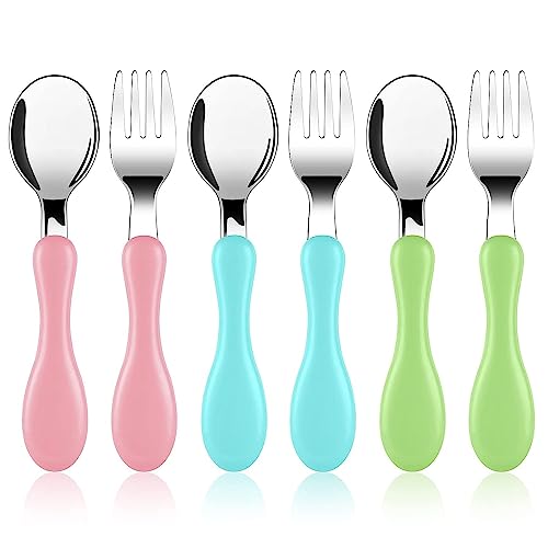 Vicloon Conjunto de talheres infantis de aço inoxidável, conjunto de talheres de 6 peças para crianças, talheres para bebés, conjunto de talheres para crianças com 3 garfos e 3 colheres