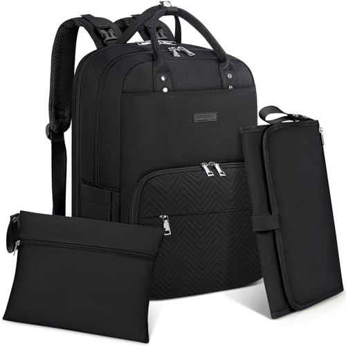 RAINSMORE Mochila bebé multifuncional mochila carro bebé fraldas para bebés com trocador portátil e correias para carrinho grande mochila maternidade preto, Preto, Funcional