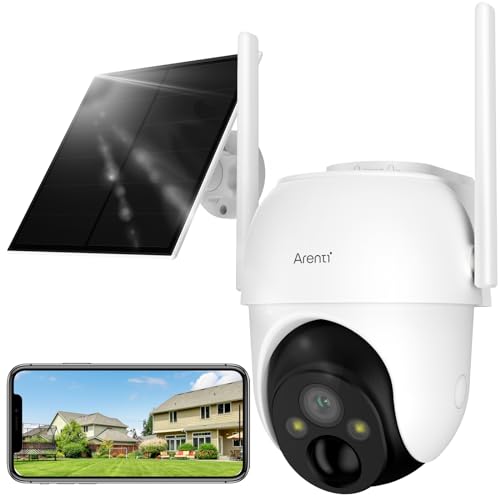 ARENTI 2 K/3 MP Câmara de vigilância WiFi exterior solar com bateria, 2,4 GHz câmaras de vigilância sem fios, PTZ 355 ° câmara de segurança exterior sem fios, visão noturna cor, deteção humana AI,