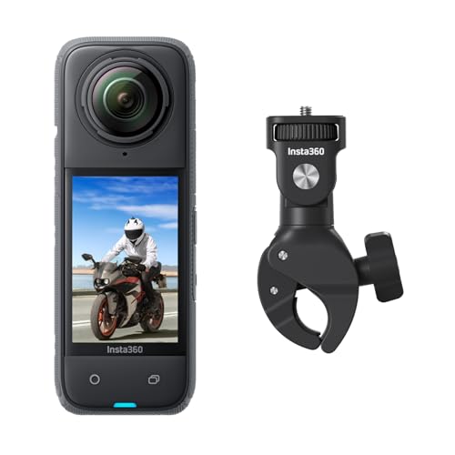Insta360 Pacote de guiador de motocicleta X4 - câmara de ação impermeável 8K 360, vídeo 4K grande angular, efeito Selfie Stick invisível, protetores de lente removíveis, 135 min bateria, edição IA