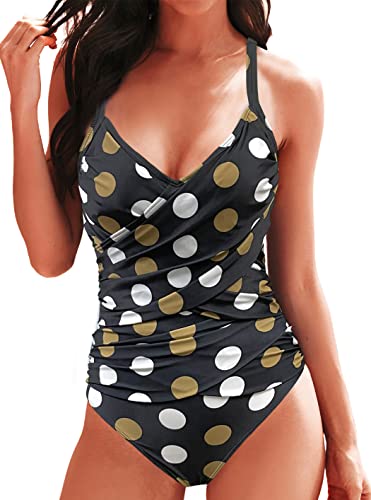 Rayson Fato de banho barriga plana uma pizza franzido monokini correias esparguete ajustáveis fatos de banho mulher redutor decote em V fato de banho mulher