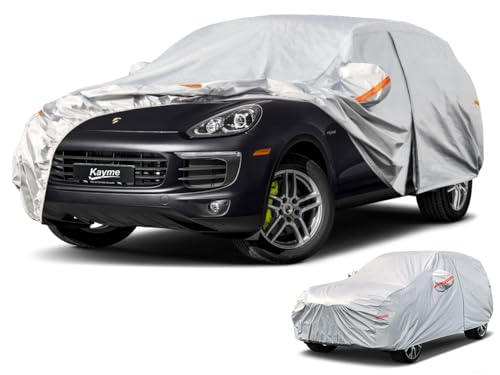 Kayme Capa de carro exterior, compatível com Porsche Cayenne (2010-2025), capa para carro impermeável, respirável, anti-UV, anti-poeira, 6 camadas, cobertura de carro com fecho de correr e forro de