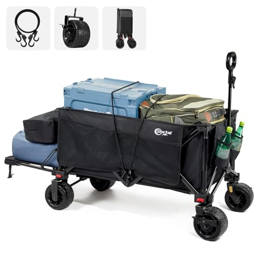 PORTAL Carrinho de festival com travões carro de praia para areia com rodas largas carro de campismo de 300 L com porta traseira ajustável carro dobrável de alta resistência Buggy de reboque dobrável