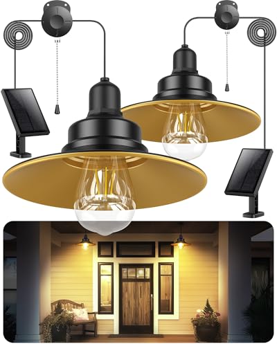 FabStyl 2 candeeiros solares interiores pendentes, IP65 impermeável com interruptor de puxar candeeiro solar exterior, iluminação para jardim, terraço, varanda, pavilhão