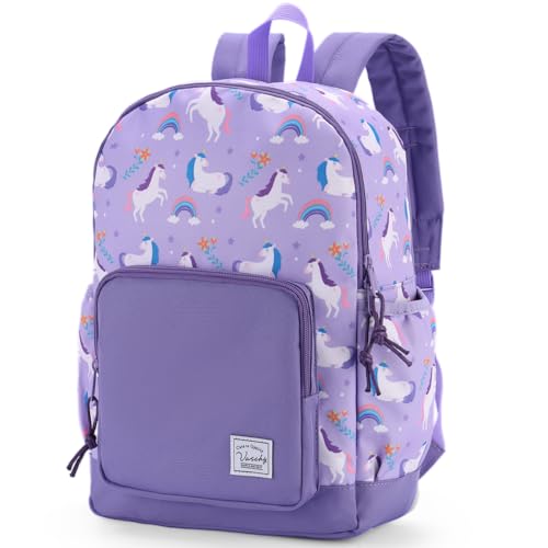VASCHY Mochila menina criança, mochila infantil mochila escolar infantil de 4 a 6 anos mochila menina menino resistente à água com correia no peito e etiqueta de nome para escola viagem