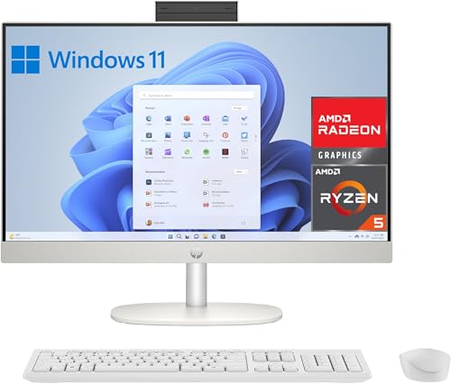 HP All-in-One 24-cr0007ss Computador de mesa FHD de 23,8" (AMD Ryzen 5 7520U, 16 GB RAM, 512 GB SSD, AMD Radeon Graphics, Windows 11 Home) branco, teclado QWERTY espanhol