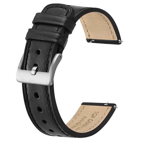 BISONSTRAP Correias de relógio de couro, couro encerado com óleo clássico, correia de substituição de libertação rápida para homens e mulheres, largura da correia 18 mm 20 mm 22 mm