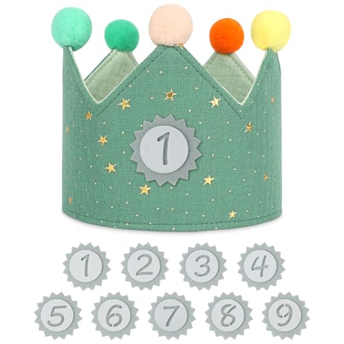 URAQT Coroa de aniversário, coroa de aniversário com números intercambiáveis de 0 a 9, coroa de aniversário 1 ano com aniversário ajustável anos ou meses