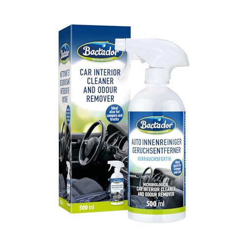 Bactador spray limpeza e eliminador de odores para carros 500 ml - eliminador de odores microbiológicos e limpeza para interiores de carros - confiável para odores de animais de estimação - natural