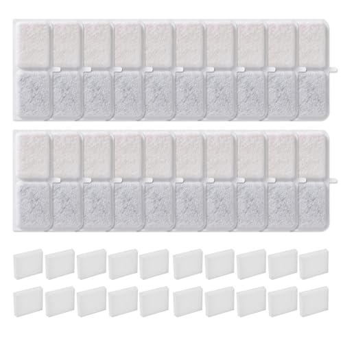 Filtros de fonte de gatos, filtro de filtro triplo fonte para gatos de substituição para bebedouros de animais de estimação, contém 20 peças de elementos de filtro e 20 peças de esponja de filtro