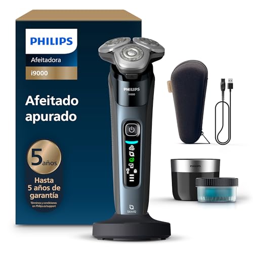 Philips i9000, máquina de barbear elétrica para homem, máquina de barbear a seco e molhado, tecnologia SkinIQ, base de carregamento, recarregável, estojo de viagem, centro de limpeza, X9001/30