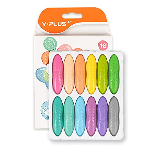 YPLUS Ceras coloridas para crianças, 12 cores brilhantes e não tóxicas, estilo Macaron - suprimentos de arte laváveis e seguros para colorir e pintura, fáceis de segurar
