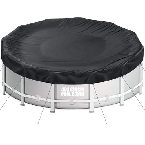 Aipwerer Cobertor de piscina redonda para piscinas, de 460 a 488 cm, capa de piscina Ø 493 cm, Oxford 420D resistente ao desgaste, cobertura para INTEX & BESTWAY piscinas (cordão preto)