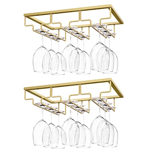 Nuovoware 2 PZS Suportes para copos de vinho, suporte para pendurar copos de vinho sob o armário para cozinha, bar, armazenamento para barra de armário de cozinha - nanómetro dourado