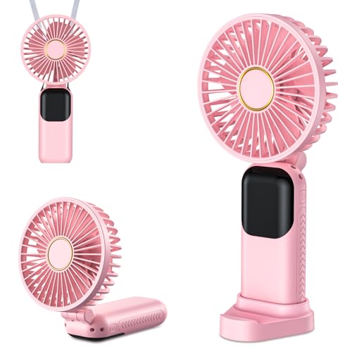 GIACOMO Mini ventilador de mão portátil, USB recarregável, pequeno silencioso ventilador de bolso de 5 velocidades, dobrável para o escritório escola viagens (rosa)