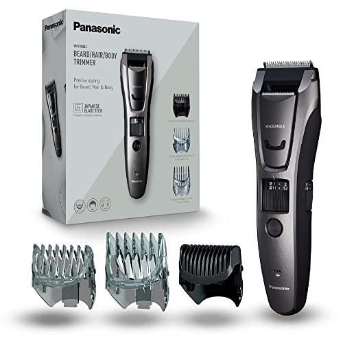 Panasonic ER-GB80-H503 Trimmer de barba, cabelo e corpo para homens, máquina de barbear portátil, 39 configurações de comprimento, 3 acessórios, detalhado, operação sem fios e com cabo, prateado