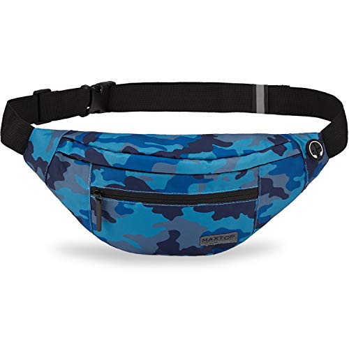 Bolsa de cintura unissexo com conetor para auriculares e 3 bolsos com fecho de correr, cinto ajustável, bolsa para treino ao ar livre, viagens, casual, corrida, caminhadas