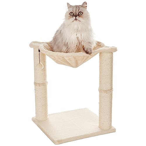Amazon Basics Torre em árvore com fecho, rede, cama e poste arranhador para gatos, 40,6 x 50,8 x 40,6 cm, bege