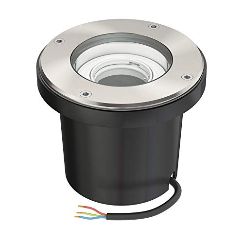 ledscom.de Candeeiro embutido de chão BOFU para exteriores, IP67, orientável, aço inoxidável, redondo, 150 mm Ø, 1 GU10 máx. 15W