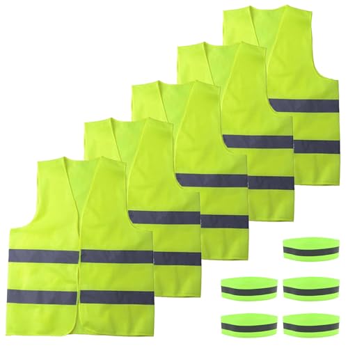 ZOCONE 5 peças de refletor e 5 pares de pulseira refletora, colete refletor de segurança verde colete refletor de segurança de alta visibilidade para trabalhadores de construção, motoristas,