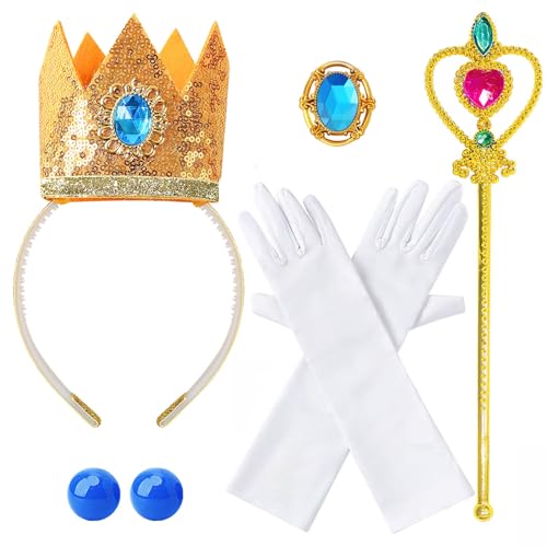 Hifot Princesa disfarce acessórios menina cinderela coroa luvas colar varinha jóias vestir acessórios para meninas carnaval Halloween festa