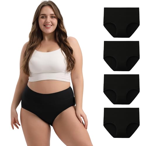 INNERSY Cuecas tamanhos grandes mulher confortáveis cuecas algodão Culotte altas roupa interior pack de 4