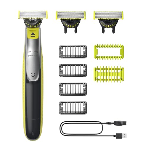Philips OneBlade 360 Barbeiro, aparador e aparador elétrico facial e corporal, 3 x 360 lâminas, 4 x pente para barba incipiente (1,2,3,5 mm), 1 kit corporal, QP2834/31