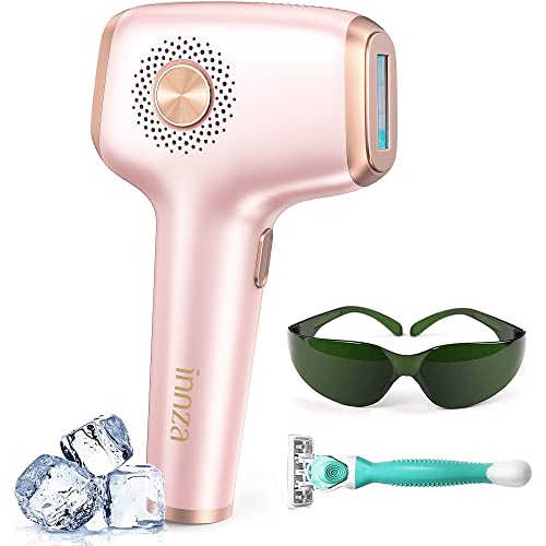 IPL Depiladora de luz de pulso com função de refrigeração com gelo, 99999 Flashes, 9 níveis de energia, remoção a laser máquina para mulher homem facial, Axilas, braços, costas (Rose Gold)