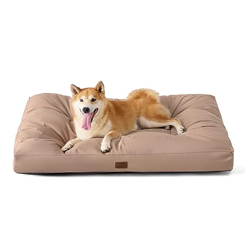 Bedsure Camas para cães impermeáveis - colchão cão lavável e suave, cinzento, preto, azul cinzento, (91 x 68 cm, cinzento Topo quente)