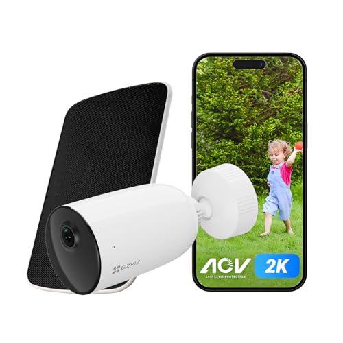 EZVIZ CB3 Kit câmara de vigilância WiFi exterior com painel solar, 2 K câmaras Wi-Fi com modo AOV (modo sempre ativo), visão noturna colorida, bateria incorporada, deteção humana PIR, áudio