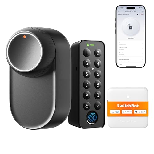 SwitchBot Lock Ultra, fechadura inteligente com teclado de ecrã tátil, impressão digital, fechadura eletrónica com bateria recarregável, compatível com cilindro europeu, Matter/Alexa/Google