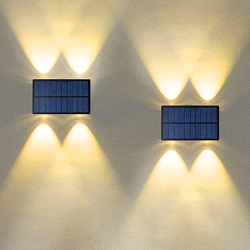 YOHAYO Candeeiros solares para exterior acima de baixo, candeeiros de segurança 2 modos de iluminação, impermeável IP54, luz de parede jardim branco quente 2 peças